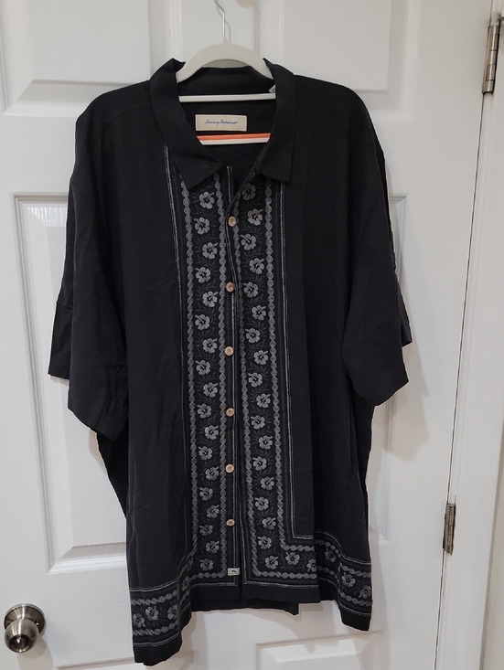 Tommy Bahama Other - Tommy Bahama Black Silk Shirt with Gray Floral Embroidery